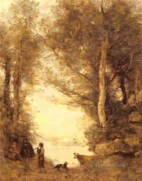 Le Joueur De Flute Du Lac D Albano plein air Romanticismo Jean Baptiste Camille Corot Pinturas al óleo